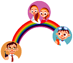 ”webサイトイラスト画像。虹の橋が家族のコミュニケーションをつないでいるイメージ。”